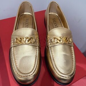 Valentino Garavani Metallic Gold Loafers